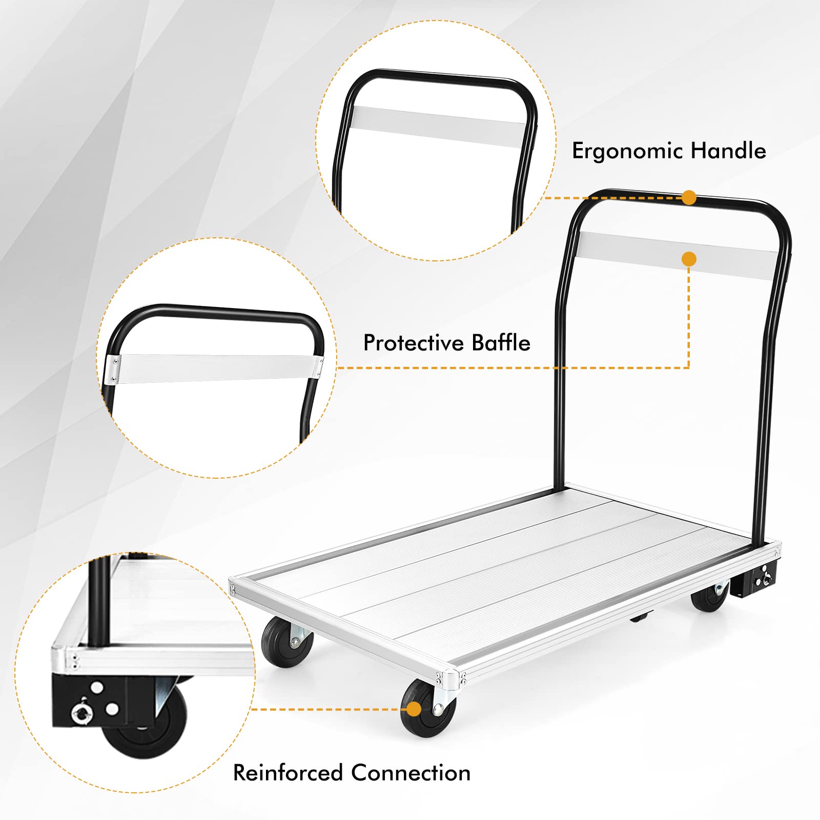 Goplus Folding Aluminum Platform Cart, 770 Lbs Moving Platform Truck Hand Cart with 360 Degree Swivel Wheels and Non-Slip Platform Surface, Flatbed Push Cart Dolly