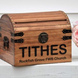 Wooden Tithes Box for Church Collections with Lock and Key Option Rustic Chapel Money Holder Trunk Fundraising Charity Donation Ballot Suggestions Box