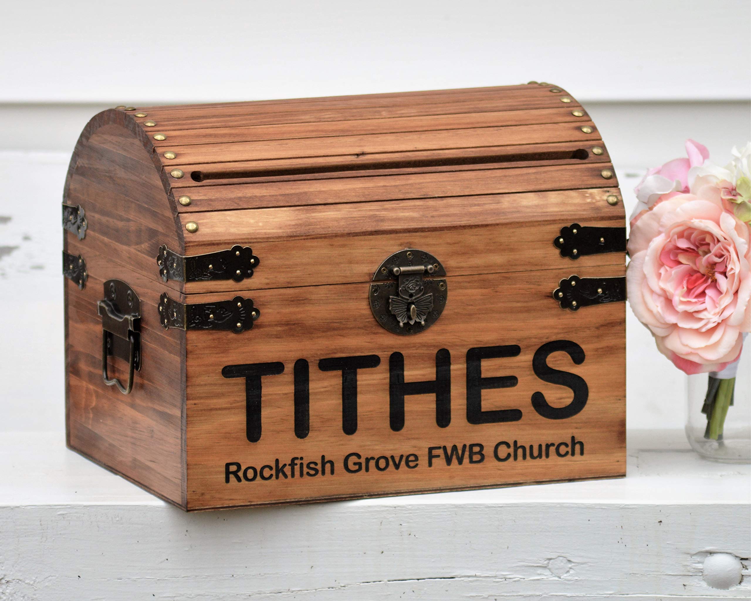 Wooden Tithes Box for Church Collections with Lock and Key Option Rustic Chapel Money Holder Trunk Fundraising Charity Donation Ballot Suggestions Box