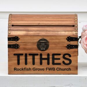 Wooden Tithes Box for Church Collections with Lock and Key Option Rustic Chapel Money Holder Trunk Fundraising Charity Donation Ballot Suggestions Box