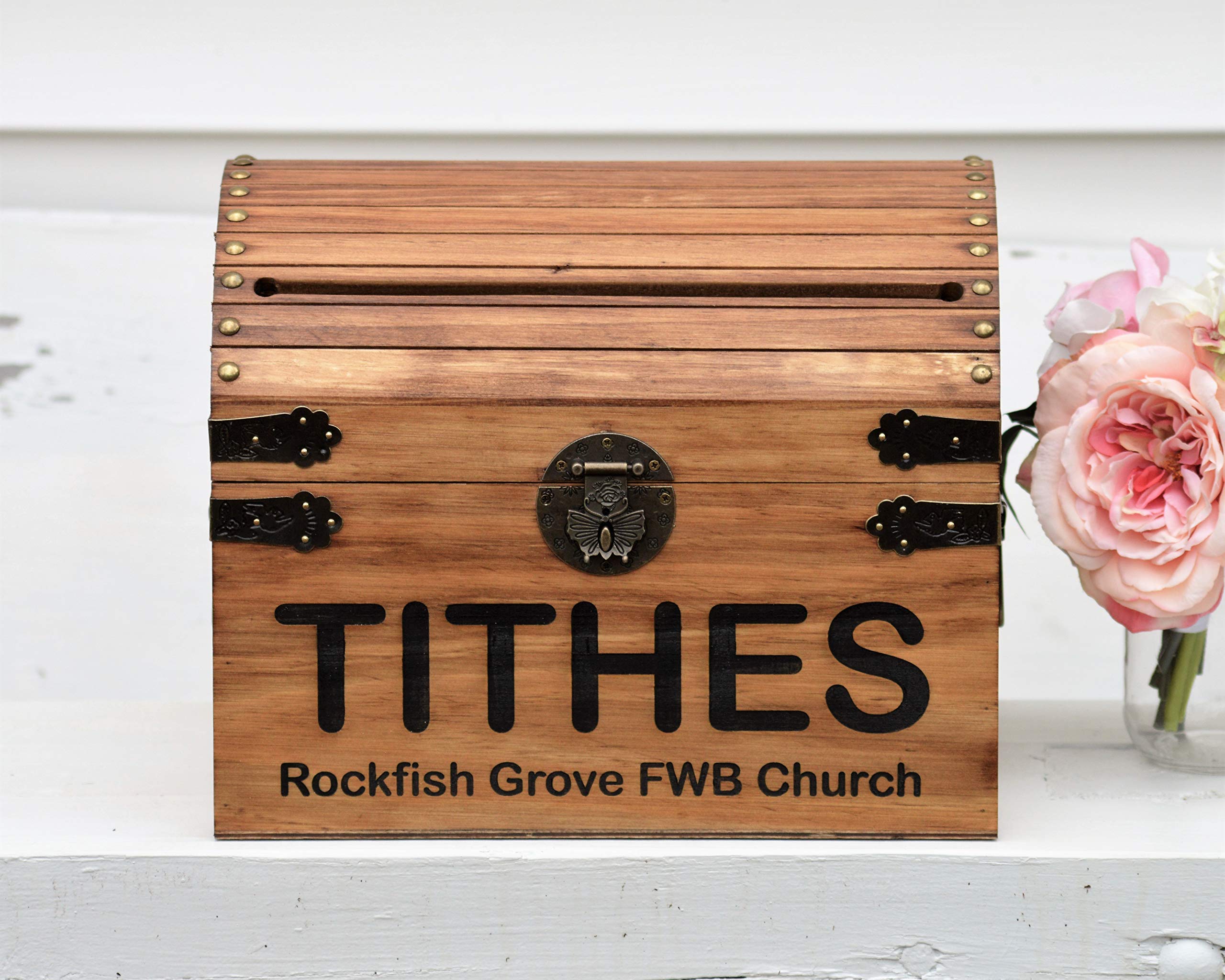 Wooden Tithes Box for Church Collections with Lock and Key Option Rustic Chapel Money Holder Trunk Fundraising Charity Donation Ballot Suggestions Box