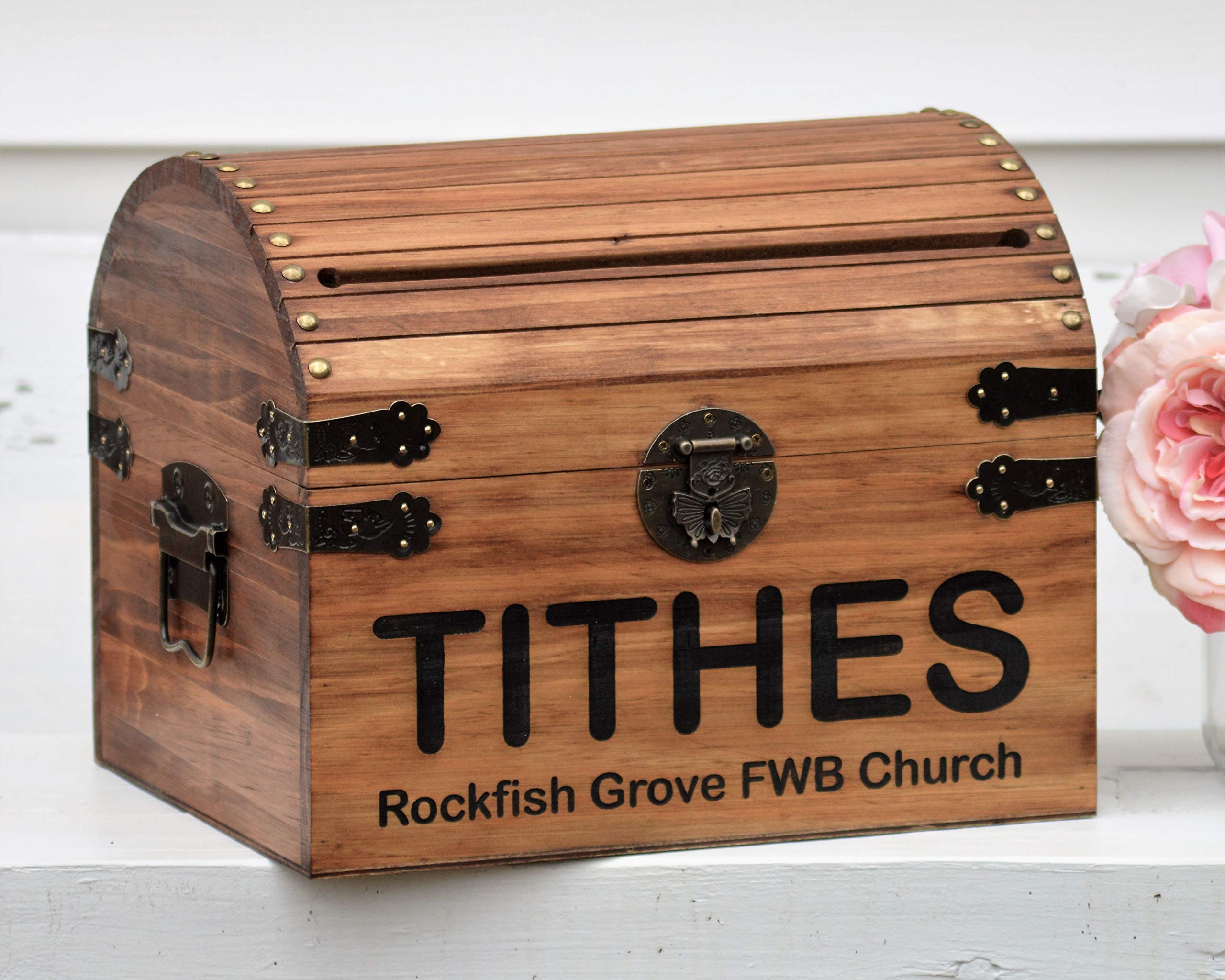 Wooden Tithes Box for Church Collections with Lock and Key Option Rustic Chapel Money Holder Trunk Fundraising Charity Donation Ballot Suggestions Box