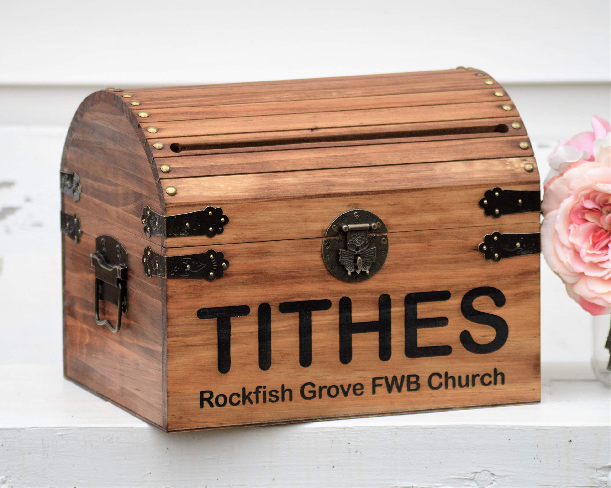 Wooden Tithes Box for Church Collections with Lock and Key Option Rustic Chapel Money Holder Trunk Fundraising Charity Donation Ballot Suggestions Box