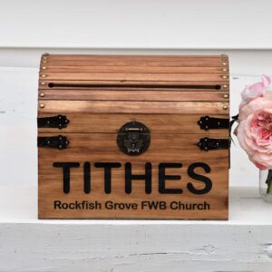 Wooden Tithes Box for Church Collections with Lock and Key Option Rustic Chapel Money Holder Trunk Fundraising Charity Donation Ballot Suggestions Box