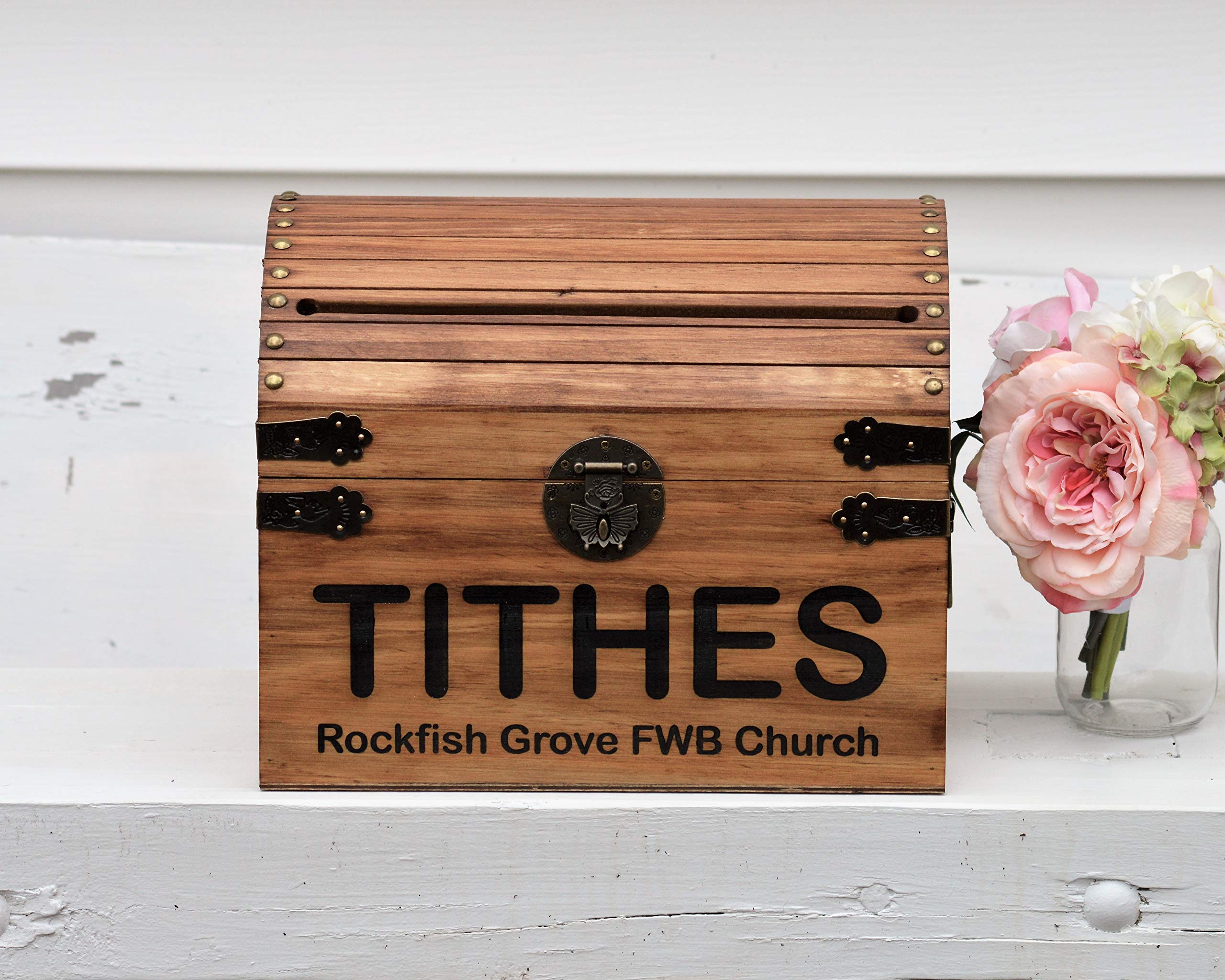 Wooden Tithes Box for Church Collections with Lock and Key Option Rustic Chapel Money Holder Trunk Fundraising Charity Donation Ballot Suggestions Box