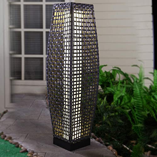 Grand patio Outdoor Solar Powered Resin Wicker Floor Lamp, Outdoor Weather-Resistant Deck Light, for Garden or Porch -Large Fuji, Silver Gray