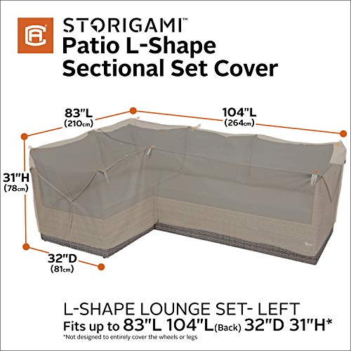 Classic Accessories Storigami Water-Resistant 104 Inch Easy Fold Patio Left-Facing Sectional Lounge Set Cover, Goat Tan, Patio Furniture Covers