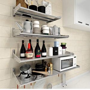 Funan Mountain Stainless Stell Wall Mount Shelf with Hooks 304 Bathroom Kitchen Commercial Shelf Rack Restaurant Bar Multifunctional Storage Shelf (10.63, 31.5)