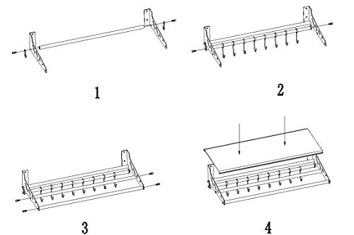 Funan Mountain Stainless Stell Wall Mount Shelf with Hooks 304 Bathroom Kitchen Commercial Shelf Rack Restaurant Bar Multifunctional Storage Shelf (10.63, 31.5)