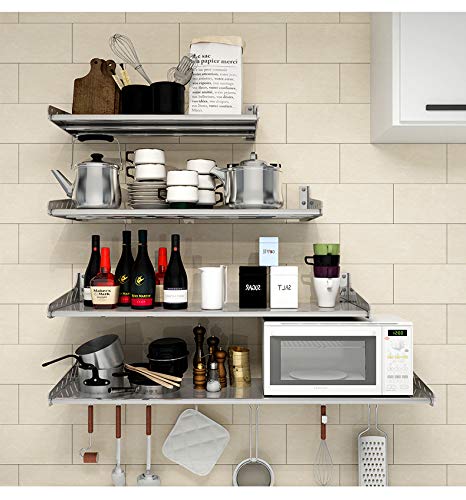 Funan Mountain Stainless Stell Wall Mount Shelf with Hooks 304 Bathroom Kitchen Commercial Shelf Rack Restaurant Bar Multifunctional Storage Shelf (10.63, 31.5)