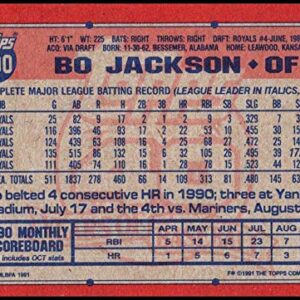 1991 Topps #600 Bo Jackson NM-MT Kansas City Royals Officially Licensed MLB Baseball Trading Card