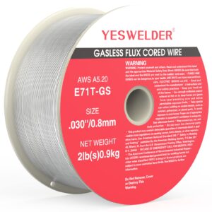 yeswelder flux core gasless mig wire, mild steel e71tgs .030-diameter, 2-pound strong abs plastic spool
