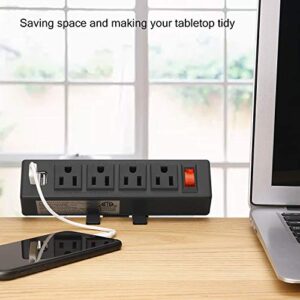 HHSOET Desk Clamp Power Strip, Desktop Power Outlet Clamp Mount with 2 USB Ports, 4 AC Outlets, Mountable Desk Outlet Removable Power Plugs with 6ft Cord.(4AC2USB-Black)