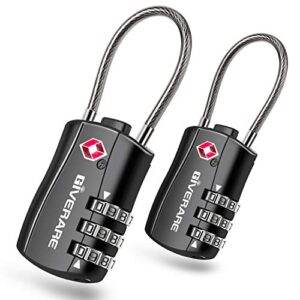 giverare 2 pcs tsa approved luggage locks, combination travel cable lock, re-settable 3-digit padlocks with alloy body, keyless travel sentry accepted padlock for gym locker, golf bag case-black