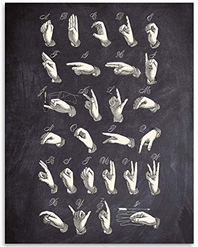 American Sign Language - ASL Classroom Alphabet Poster, Educational Homeschool Display, Great Gift for Hearing Impaired and Speech Therapists, Chalkboard Look - 11x14 Unframed Art Print Poster