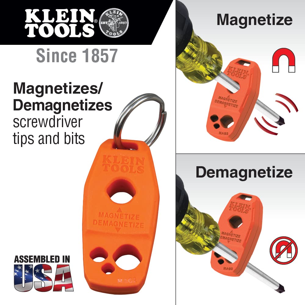 Klein Tools 85146 Screwdriver Set with Magnetizer / Demagnetizer for Magnetic Tips 3 Slotted, 3 Phillips, Non-Slip Cushion Grip, 6-Piece