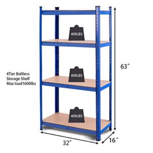 Tangkula Metal Storage Shelves, 63" Heavy Duty Steel Frame, Home Garage Multi-Use Storage Rack with Adjustable Shelves, 4-Tier Garage Shelf (32" L×16" W ×63" H) (1)