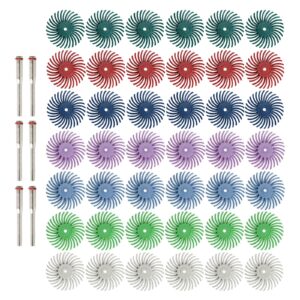 42pcs 1 inch radial bristle disc kit with 3mm shank for rotary tools,detail abrasive wheel for jewelry wood metal polishing, bristle wheel with grit 80-2500