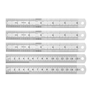 uxcell straight ruler 150mm 6 inch metric stainless steel measuring ruler tool with hanging hole inch & centimeters precision drawing ruler 5pcs