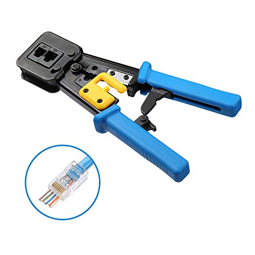 Solsop RJ45 Crimp Tool Pass Through Cat5 Cat5e Cat6 Crimping Tool for RJ45/RJ12 Regular and End-Pass-Through connectors