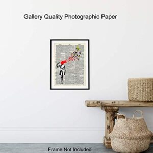 Banksy Poster, Dictionary Art, Home Decor - Upcycled Vintage Graffiti Wall Art Print - Unique Hipster Room Decorations for Office - Gift for Street Art, Mural Fans - 8x10 Photo Unframed, Suicide Girl