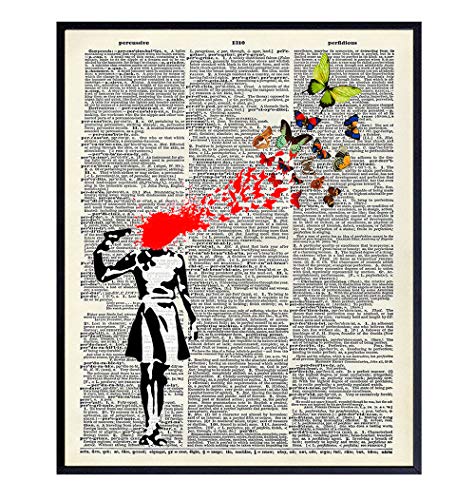 Banksy Poster, Dictionary Art, Home Decor - Upcycled Vintage Graffiti Wall Art Print - Unique Hipster Room Decorations for Office - Gift for Street Art, Mural Fans - 8x10 Photo Unframed, Suicide Girl