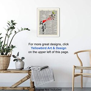 Banksy Poster, Dictionary Art, Home Decor - Upcycled Vintage Graffiti Wall Art Print - Unique Hipster Room Decorations for Office - Gift for Street Art, Mural Fans - 8x10 Photo Unframed, Suicide Girl