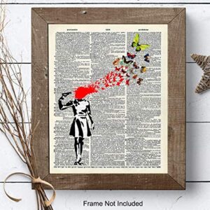 Banksy Poster, Dictionary Art, Home Decor - Upcycled Vintage Graffiti Wall Art Print - Unique Hipster Room Decorations for Office - Gift for Street Art, Mural Fans - 8x10 Photo Unframed, Suicide Girl