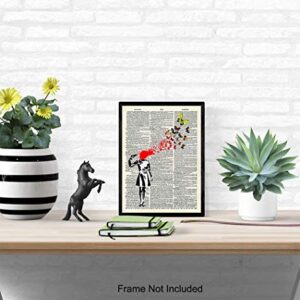 Banksy Poster, Dictionary Art, Home Decor - Upcycled Vintage Graffiti Wall Art Print - Unique Hipster Room Decorations for Office - Gift for Street Art, Mural Fans - 8x10 Photo Unframed, Suicide Girl