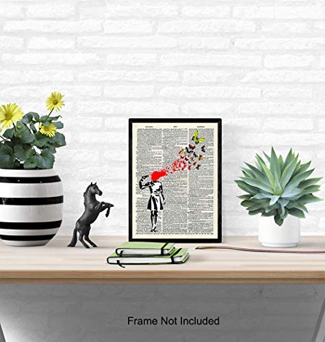 Banksy Poster, Dictionary Art, Home Decor - Upcycled Vintage Graffiti Wall Art Print - Unique Hipster Room Decorations for Office - Gift for Street Art, Mural Fans - 8x10 Photo Unframed, Suicide Girl