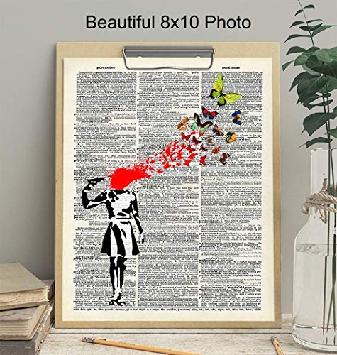 Banksy Poster, Dictionary Art, Home Decor - Upcycled Vintage Graffiti Wall Art Print - Unique Hipster Room Decorations for Office - Gift for Street Art, Mural Fans - 8x10 Photo Unframed, Suicide Girl