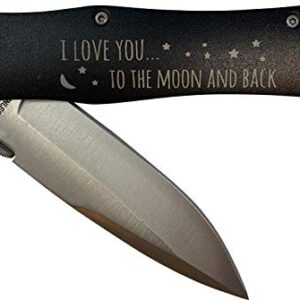 CustomGiftsNow I Love You to The Moon and Back Stainless Steel Folding Pocket Knife with Clip, Black