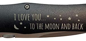CustomGiftsNow I Love You to The Moon and Back Stainless Steel Folding Pocket Knife with Clip, Black