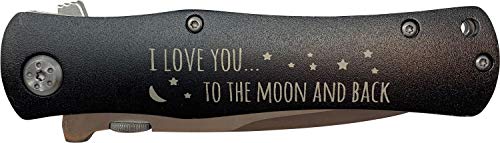 CustomGiftsNow I Love You to The Moon and Back Stainless Steel Folding Pocket Knife with Clip, Black