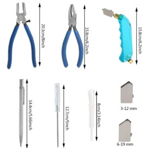 YOTINO Glass Cutting Tool Kit Includes Blue Grip Oil Feed Glass Cutter with 2 pliers, 3 Extra Replacement Head, Tungsten Scribe Engraving Pen, Screwdriver and Oil Dropper