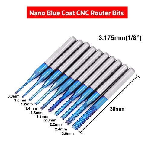 40Pcs End Mills CNC Router Bits Set 1/8" Shank, Mcwdoit CNC Machine Cutting Milling Tool Engraving Cutter Including Flat Nose/Ball Nose End Mill, Nano Blue Coat/Titanium Coat 2 Flute CNC Router Bits