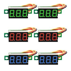dafurui dc voltage display，6pcs mini digital voltmeter 0.36 inch three-wire dc 0-100v voltage tester reverse polarity protection and accurate pressure measurement（red/green/blue）
