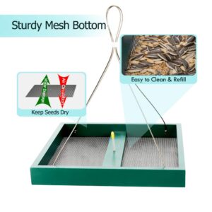Solution4Patio Homes Garden Platform Bird Feeder for Outside, Large Hanging Mesh Tray Chipmunks/Squirrel Feeder, Maximum Bird Viewing, Large Capacity, Easy to Clean & Refill, B116A00
