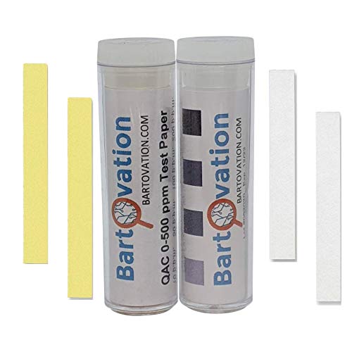 Restaurant Sanitizer Test Kit for QAC Quaternary Ammonium 0-500 ppm Quat & Chlorine 10-200 ppm Chemical Test Paper for Food Service [2 Vials of 100 Paper Strips]