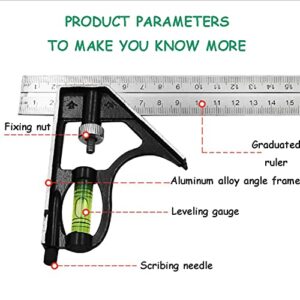 300mm (12") Combination Square Ruler, 1PC Adjustable Engineers Combination Try Square Set, Right Angle Ruler, Stainless Steel Finished Ruler, for Measurement, Marking, Layout