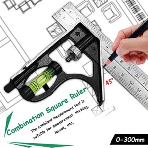 300mm (12") Combination Square Ruler, 1PC Adjustable Engineers Combination Try Square Set, Right Angle Ruler, Stainless Steel Finished Ruler, for Measurement, Marking, Layout