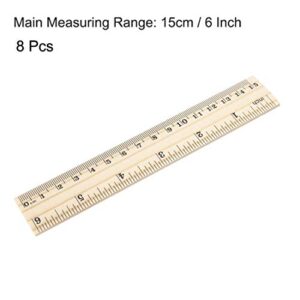 uxcell Wood Ruler 15cm 6 Inch 2 Scale Office Rulers Wooden Measuring Ruler 8pcs