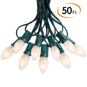 Vintage C9 Christmas Lights Outdoor, 50 FT C9 String Lights for Christmas Decorations Holiday Party Indoor Room Outdoor Roofline Backyard Garden Patio Cafe Home Decoration, E17 Base, 50 +2 Bulbs