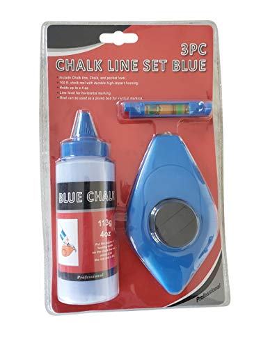 Professional EZ Travel Collection Chalk Line Reel Level and Powder Chalk Set (BLUE CHALK)