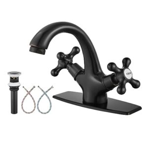 aolemi bathroom sink faucet oil rubbed bronze single hole double handle cross knobs vanity sink basin mixer tap and pop up drain with overflow