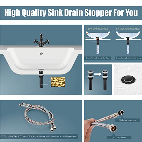 Aolemi Bathroom Sink Faucet Oil Rubbed Bronze Single Hole Double Handle Cross Knobs Vanity Sink Basin Mixer Tap and Pop Up Drain with Overflow