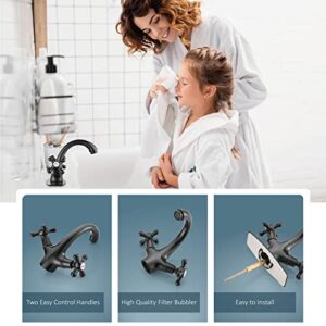 Aolemi Bathroom Sink Faucet Oil Rubbed Bronze Single Hole Double Handle Cross Knobs Vanity Sink Basin Mixer Tap and Pop Up Drain with Overflow