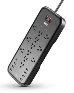 kmc 12-outlet surge protector power strip with 8 usb charging ports (5v/10a), 4500j,6-foot cord
