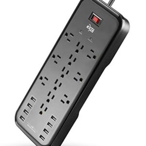 KMC 12-Outlet Surge Protector Power Strip with 8 USB Charging Ports (5V/10A), 4500J,6-Foot Cord