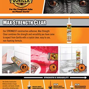 Gorilla Max Strength Clear Construction Adhesive, 9 Ounce Cartridge, Clear, (Pack of 1)